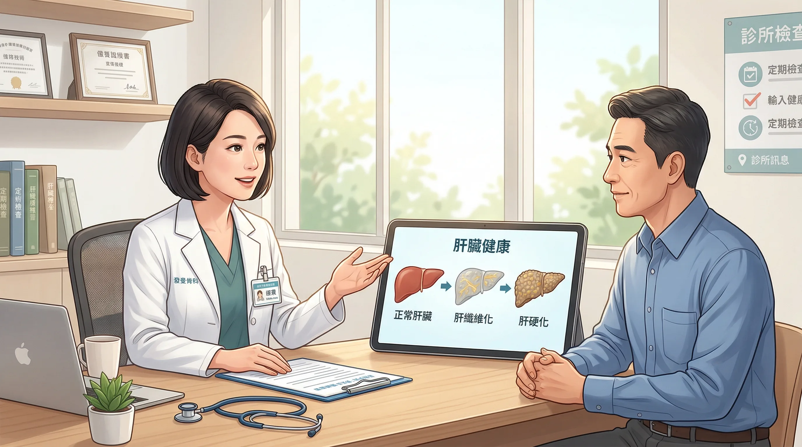 肝纖維化與肝硬化的差異：醫師在診間向病人說明肝臟疤痕化的進展與檢查方式