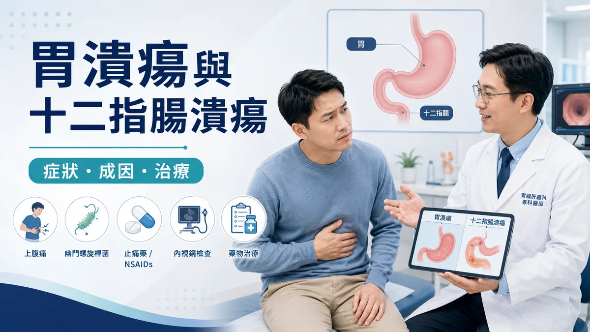 胃潰瘍與十二指腸潰瘍：症狀、成因、治療與會不會變胃癌